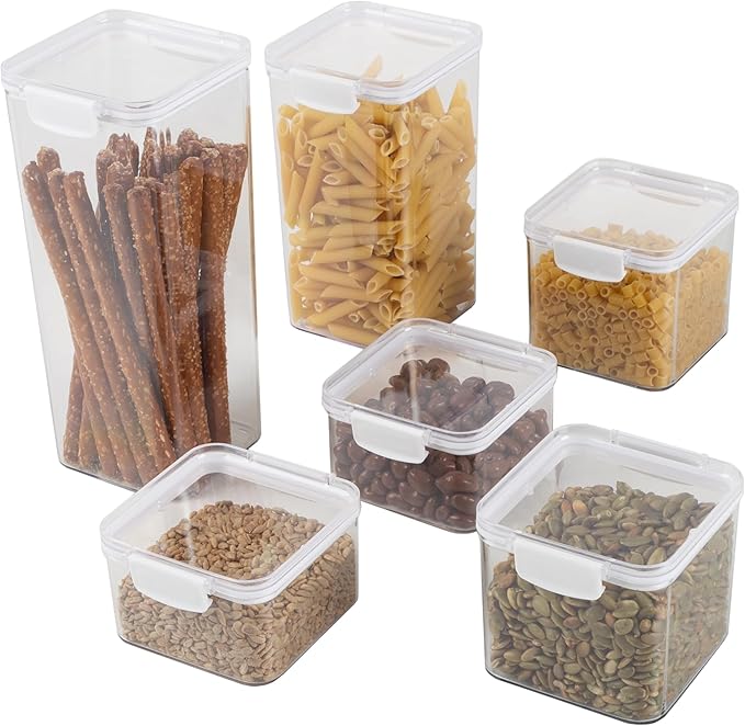Home-Complete Food Storage Containers - 6-Piece Containers with Lids Set for Pantry Organization and Storage - Dry and Liquid Friendly Bins by Classic Cuisine