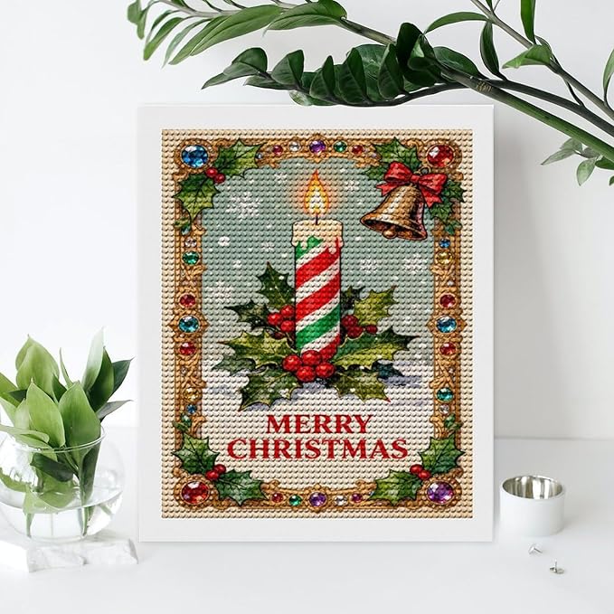AIVKIEJK Diamond Painting Kits for Adults - Merry Christmas Candle & Holly Accents Painting DIY 5D Full Drill Diamond Dots Paintings with Diamonds Gem Art and Crafts Home Decor 16"x20"