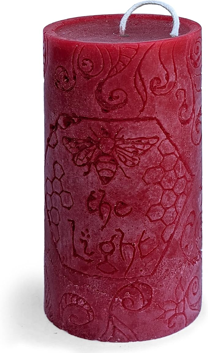 BeeTheLight Beeswax Pillar Candle - 100% Pure Bees Wax - Choose Your Size and Color - 72 Hour Burn Time - Fits 3x6 Holder - Unscented - Natural Light Honey Scent (Red Blossom, Large)
