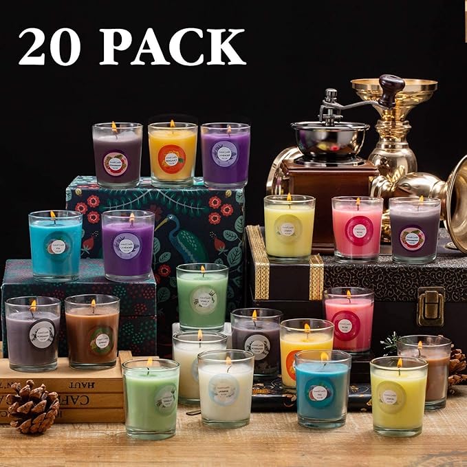 Scented Candles, Jasmine, Rose, Vanilla, Bergamot, fig, Lavender, Lemon, Spring,Strawberry, Rosemary, Aromatherapy Candles,Soy Wax Glass Jar Candle - 20 Pack