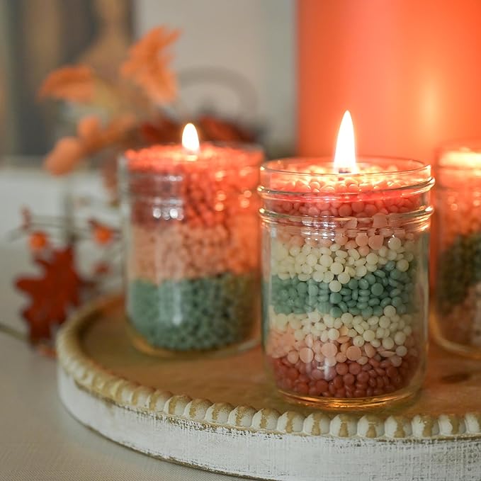 Milkhouse Company Candle Fall DIY Candle Kit - Apple Strudel | Brown Butter Pumpkin | Caramel Corn Scented Wax Beads - 3 Bags of Scented Beads & 3 Wicked Jars with Lids, Made in the USA