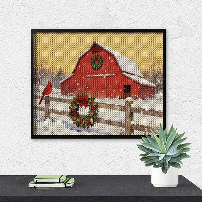 AIVKIEJK Diamond Painting Kits for Adults - Christmas Winter Cardinal, Red Barn Scene Painting DIY 5D Full Drill Diamond Dots Paintings with Diamonds Gem Art and Crafts Home Decor 16"x20"