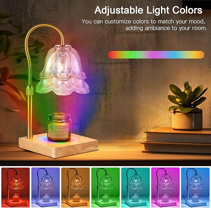 Candeldo Candle Warmer Lamp with Timer: 7 Colors LED Changing Flower Candle Warmers with 2 Blubs Dimmable Wax Melt Home Decor Birthday Mom Birthday Gift for Women
