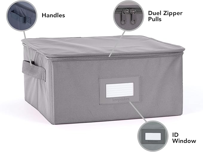 Covermates Dish Storage Box – China & Dinner Plate Storage Container with Dual Zippers, Reinforced Handles, ID Window & Stackable Structured Walls for Dishware Organization, Graphite