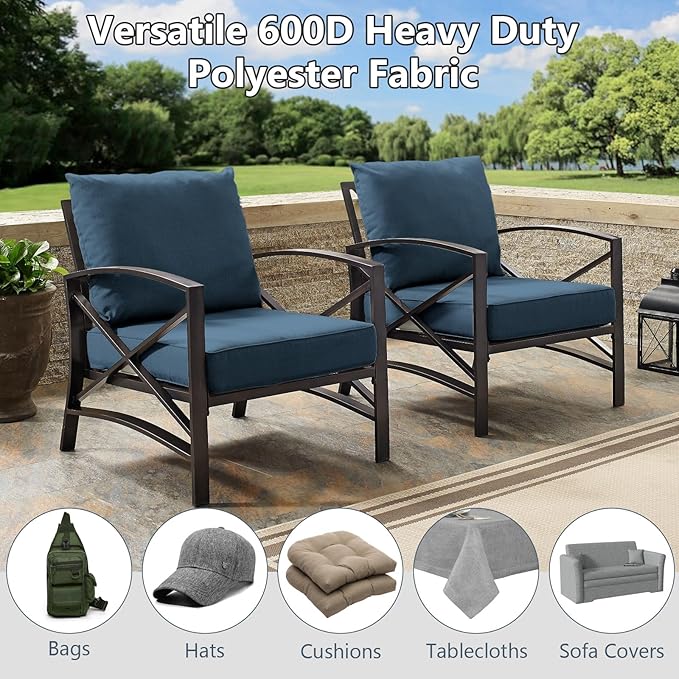 Waterproof Canvas Fabric by The Yard, 58inch 600D Upholstery Fabric Polyester Material Outdoor Water Resistant Material for Sewing Chair Patio Cushion Bag Sofa Seat Repair, 2 Yard Navy Blue