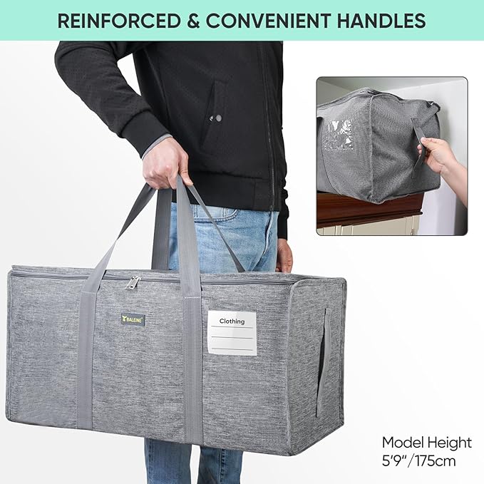 BALEINE Extra Large Storage Tote with Zippers & Carrying Handles, Heavy-Duty Oxford Fabric Moving Bags for Laundry, Space Saving, Storage,2-Pack, Winter Gray