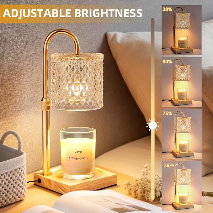 Candle Warmer Lamp with Timer Dimmer Adjustable Height, Candle Warmer with 2 Bulbs for Jar Candles, Home Decor, for Women Birthday