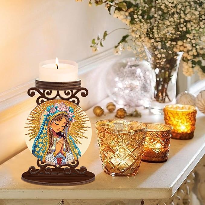 Diamond Art Painting Candlestick Holder Kits, Goddess DIY Shaped Crystal Diamond Art Painting, Woodiness Candle Holder for AromaRelax & Home Decor, Christmas Halloween Ornaments (Double-Sided)