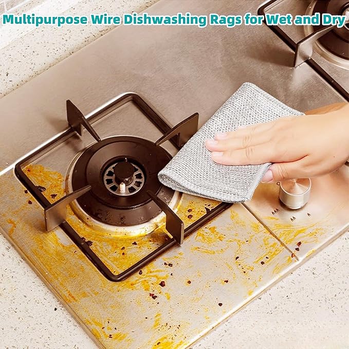 2024 New Multipurpose Wire Dishwashing Rags for Wet and Dry, Non-scratch Wire Dishcloth, Metal Wire Dishwashing Cloth Scrubs Cleans, Reusable Steel Wool Scrubber for Kitchen Cleaning (A-5 Monolayer)