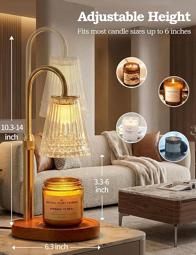 Candle Warmer Lamp with Timer Dimmable, Height Ajustable Candle Lamp Warmer for Jar Candles, Gold Electric Lamp Candle Warmer with 2 Bulbs, Gifts for Christmas, Birthday, Women and Mom