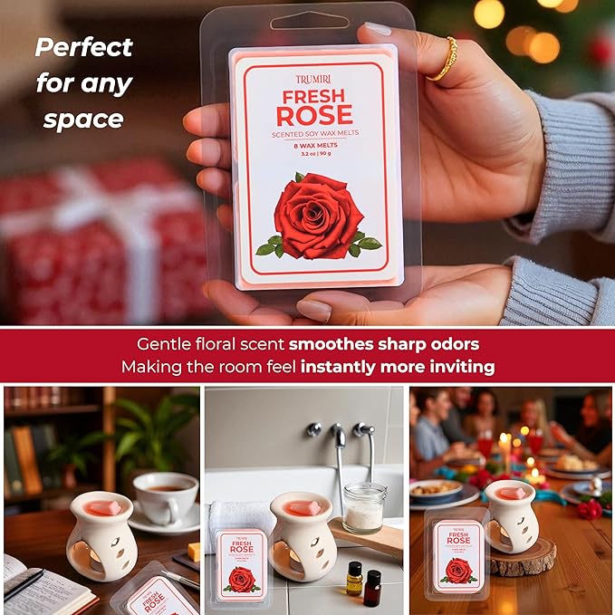 TRUMIRI Fresh Rose Scented Wax Melts - Made with Non Toxic Soy Wax and Essential Oils - Long Lasting Strong Scent Pet Safe Floral Candle Wax Cubes Tarts for Warmers
