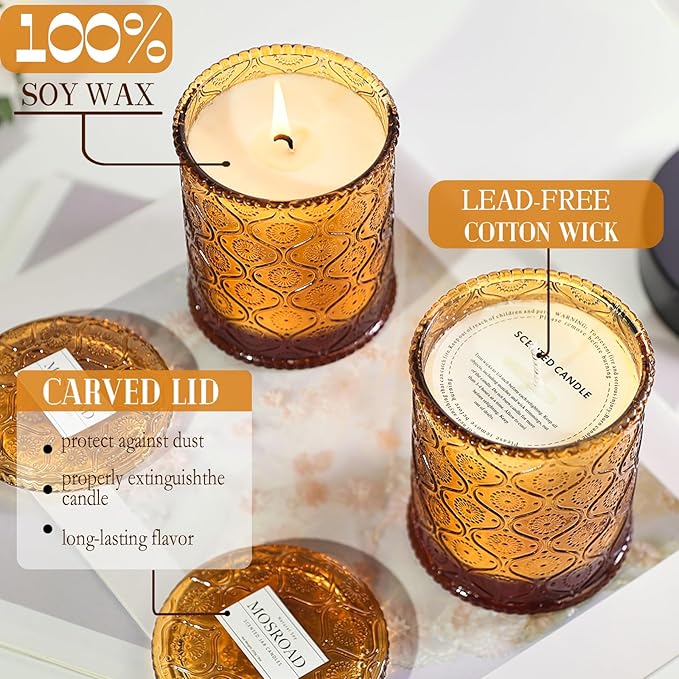 Amber Kiss Luxury Scented Jar Candle - Natural Soy Wax Gift Candles for Men Women, 50-Hour Burn Cozy Candle for Home, Amber Scented Jar Candles Elevated Home Décor