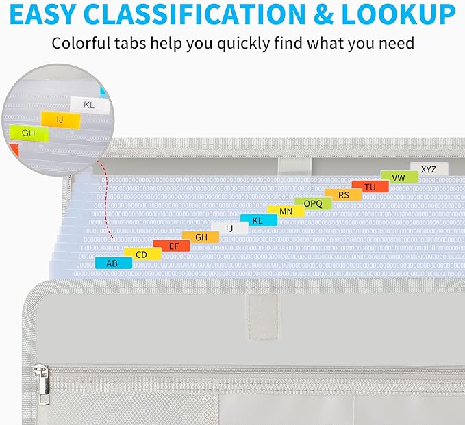 Andyer Accordion File Organizer with Lock, Fireproof Expanding File Folder with Tabs, 13 Pockets Important Document Organizer with Handle, Portable Paperwork Business Organizer, Letter/A4-Size(Silver)