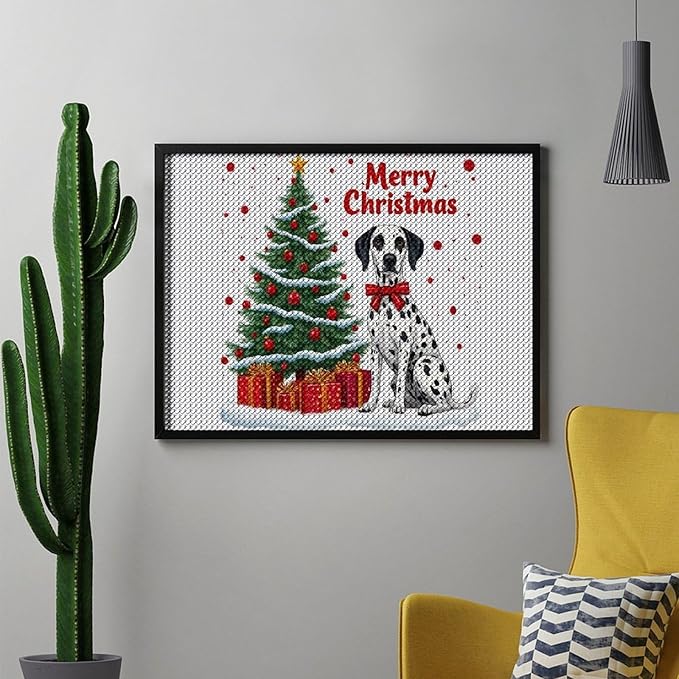 AIVKIEJK Diamond Painting Kits for Adults - Christmas Joyful Canine Holiday Painting DIY 5D Full Drill Diamond Dots Paintings with Diamonds Gem Art and Crafts Home Decor 12"x16"