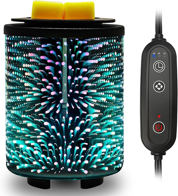 Electric Wax Melt Warmer with Timer (2/4/8H), 7-Color Changing LED Night Light, Removable Silicone Dish, PTC Safe Heating - 3D Glass Design for Home, Office Décor, Gifts for Mom