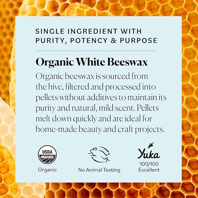Sky Organics - Organic White Beeswax - DIY Home Essentials - Beauty, Skin Care, & Crafts - Candle Making Supplies - Make Lip Balm, Candles, Soap, Lotion, Cream, Body Butter - Mild Natural Scent, 16oz