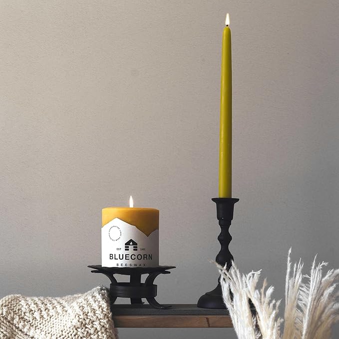 Bluecorn Beeswax Taper Candles, 100% Pure Natural Bees Wax, Pair of 12 Inch Sage Green Tapered Candlesticks, Clean Burning & Dripless, Fragrance Free, Long Lasting, Home Decor, American Made, 1 Count