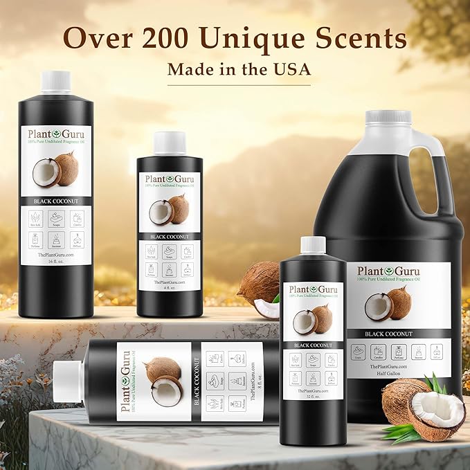 Black Coconut Fragrance Oil 4 fl. oz. Scented Oil for DIY Soap Making, Candles, Bath Bombs, Body Butters. Used in Aromatherapy Diffusers, Burners and Warmers. Great Addition to Lotions and Creams.