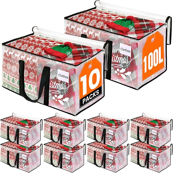 RoomHacks Clear Heavy Duty Extra Large Moving Bags, Reinforced Handle and Double Zipper, Storage Bags Alternative to Moving Box (10 Packs)