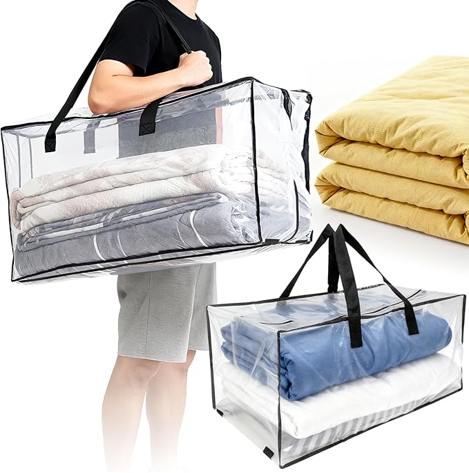 RAINFLOW Extra Large Moving Bags - Heavy Duty Clear Tote Bag for Storage and Organization with Smooth Zipper and Strong Handle Home Moving Supplies College Dorm Essentials for Girls and Guys 1PCS