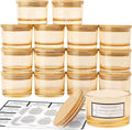 CONNOO 15 Pack 4 OZ Gold Amber Glass Candle Jars with Airtight Bamboo Lids for Making Candles, Bulk Small Wide Mouth Empty Candle Containers with Sticky Warning Labels - Dishwasher Safe, Champagne