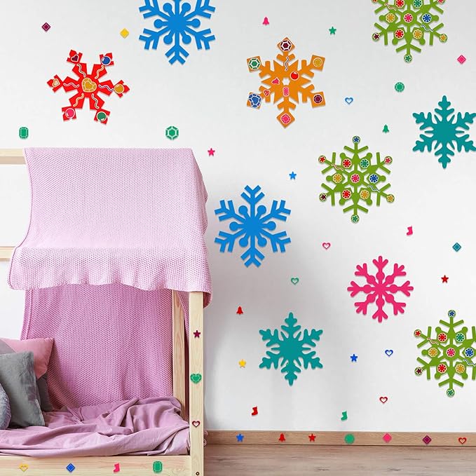 Zonon 24 Pieces Holiday Snowflake Craft Kit Winter DIY Hanging Craft Ornaments Snowflake Kit for Christmas Tree Home Activity Decorations(Bright Colors)