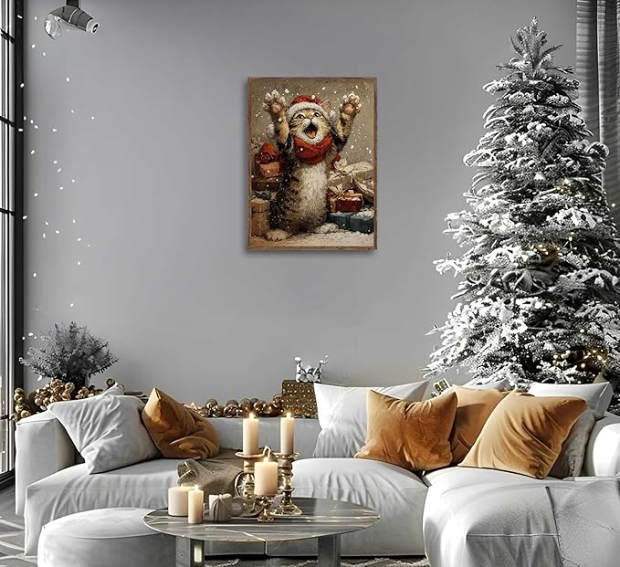 Paint by Number Kit for Adults & Kids, Christmas Cat with Gifts 16x20 Inch, DIY Acrylic Painting Kit with Brushes & Paints, Holiday Art Craft for Home Decor Unframed