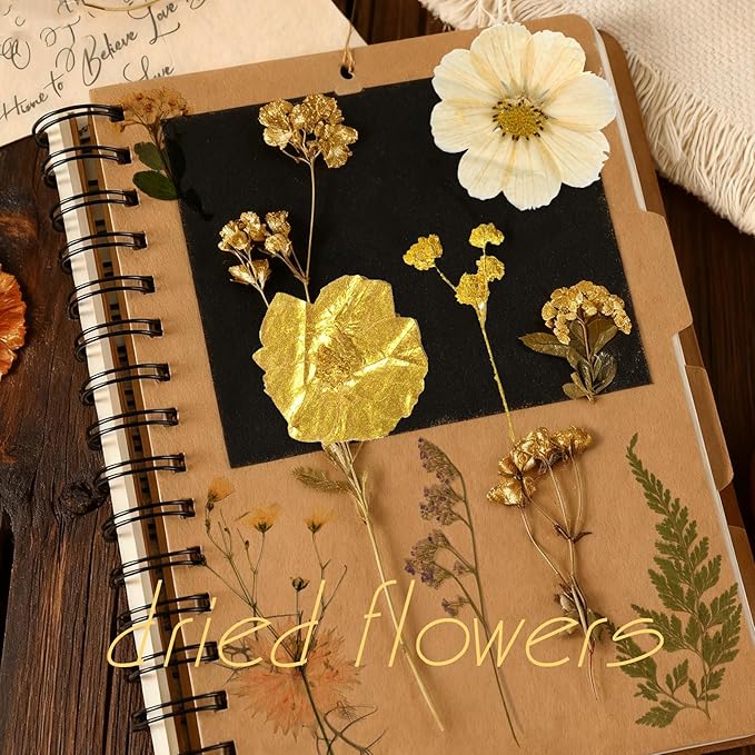 85 Pcs Dried Flowers for Crafts, Real Natural Dried Pressed Flowers in Golden & White for Resin, DIY Art, Jewelry, Candle & Soap Making – Tweezers Included