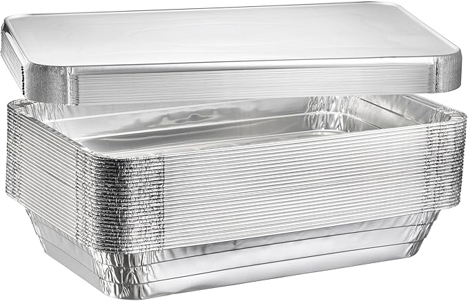 Full Size Deep Steam Aluminum Table Pans - Disposable to go Foil Pans for Chafing, Baking, Storing and Catering Containers (21” x 13” x 3”) (10, With Lids)