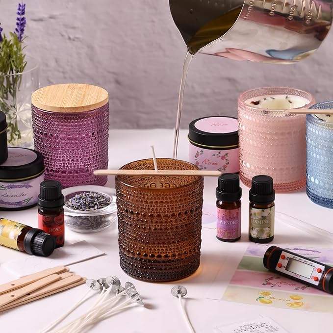 DARJEN Candle Making Kits for Adults - Candle Making Supplies with 4 Candle Jars(Amber, Pink, Blue, Purple), Candle Tins, Soy Wax, Scents, Dried Flower & More, DIY Starter Candle Making Kit Home Decor