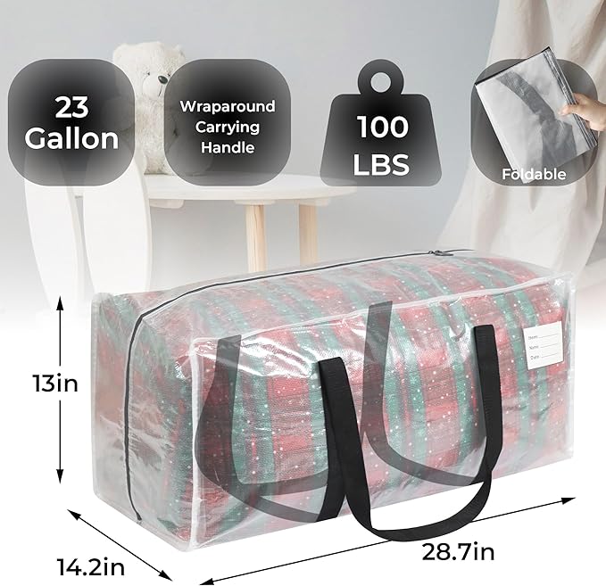 VTSVTS 6 Pack Extra Heavy Duty Large Moving Bags with Comfortable Handle & Strong Zipper,Storage Totes for Space Saving Moving Storage College Supplies Alternative to Moving Box,Clear