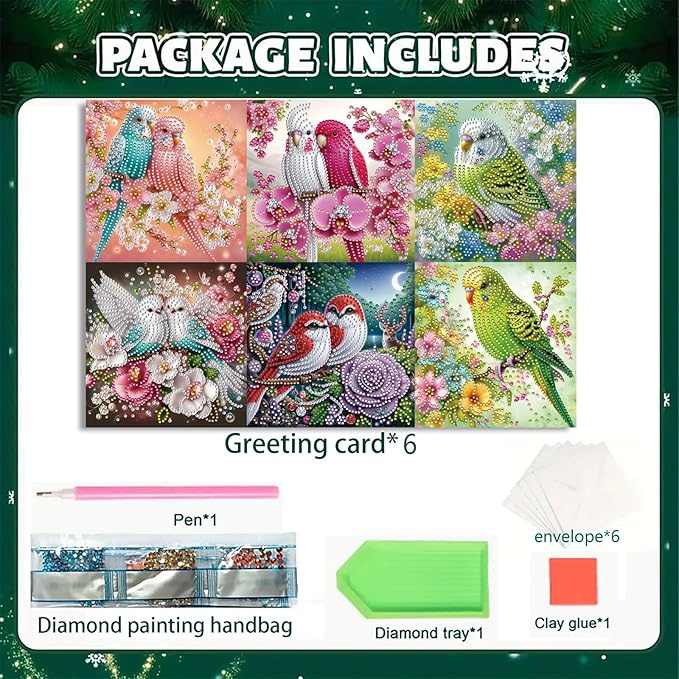 DoxQcs 5D Diamond Art Painting Greeting Cards Kit, DIY Cards for Blessings Congratulations Gifts, Greeting Card Set for Birthday Thanksgiving Day Christmas Halloween-Parrot