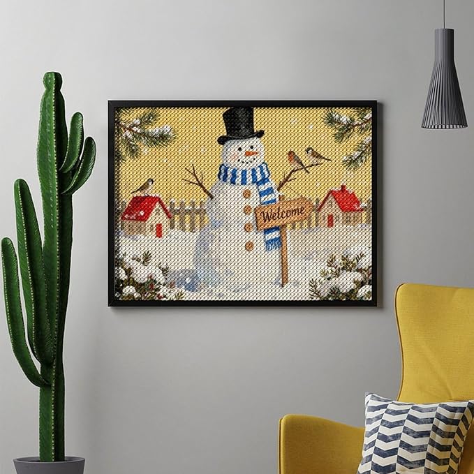 AIVKIEJK Diamond Painting Kits for Adults - Christmas Welcome Snowman Winter Christmas Painting DIY 5D Full Drill Diamond Dots Paintings with Diamonds Gem Art and Crafts Home Decor 12"x16"