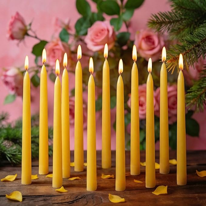 Nihaoya 32 Pack Beeswax Candle Set, 9 Inch Smokeless & Dripless Candles Bulk, 6 Hour Long Burn Time Tapered Candles for Meditation, Dining, and Decor