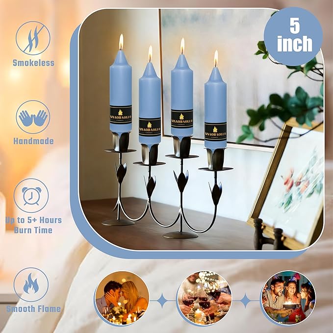 5 inch Short Taper Candle 4 Pack Handmade Dusty Blue Candles Unscented Pastel Candlesticks for Holiday Wedding Dinner Party Seasonal Celebration Birthday Home Decoration