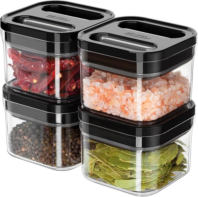 MR.SIGA 4 Pack Airtight Food Storage Container Set, BPA Free Kitchen Pantry Organization Canisters, One-handed Airtight Cereal Snack Candy Storage Containers, 360ml / 12.2oz, Small, Black