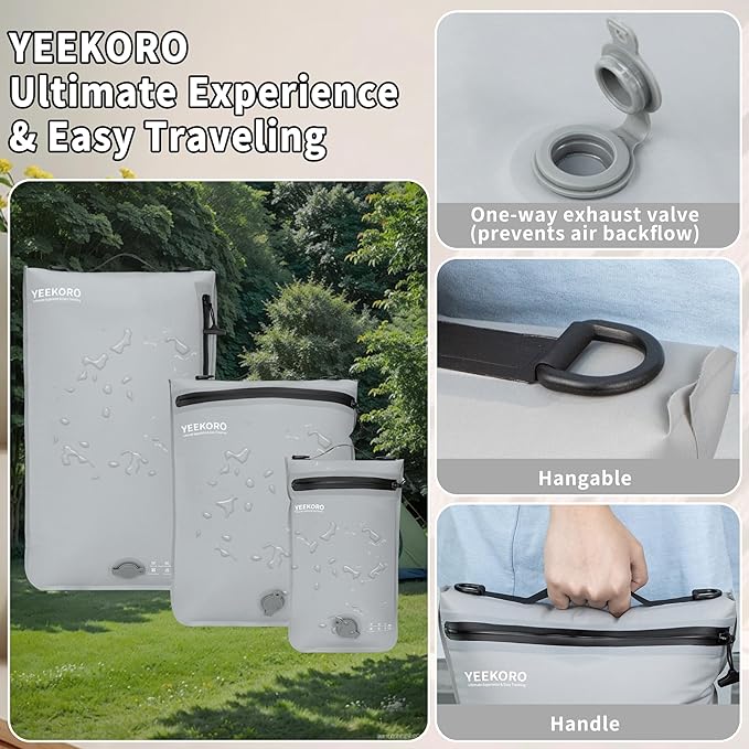 4 Set Vacuum Bags for Travel, Professional Reusable Organizer Bag with IPX8 Waterproof Zipper, Compression Bag for Suitcases, Durable Seal Space Saver Bags -Traveling Essentials (Grey,No Pump)
