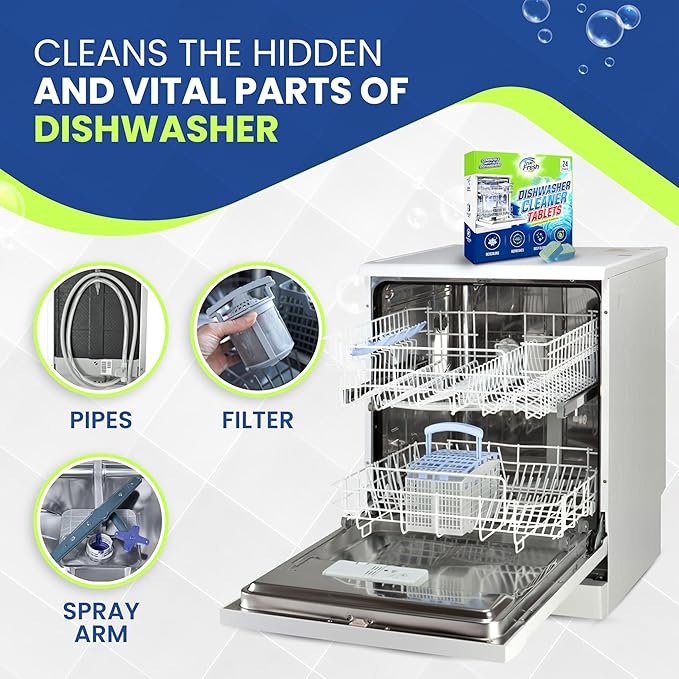 True Fresh Dishwasher Cleaner & Deodorizer Tablets, 24-Pack Dishwasher Maintenance Tablets for Interior, Pump, Filter, Spray arm & Drain, Helps Remove Grease, Limescale & Mineral Buildup 1-Year Supply