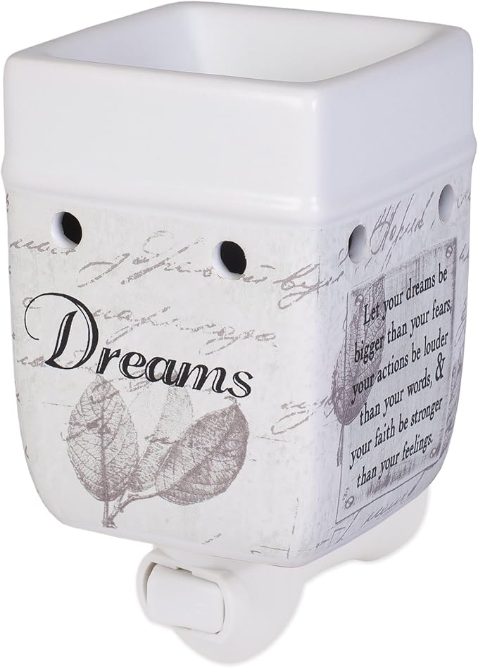 Elanze Designs Dream Bigger Actions Louder Faith Stronger Grey Leaves White Ceramic Stone Plug-in Warmer