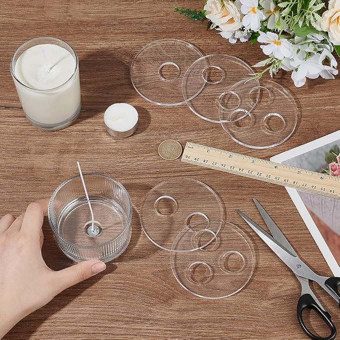 BENECREAT 6Pcs 3 Styles Candle Wick Centering Tool Holder, 1/2/3 Hole Acrylic Candle Wick Holder, Candle Wicks Centering Devices for Making Candles, Craft DIY