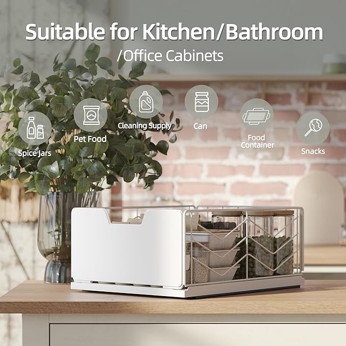 NETEL 2 Pack Pull Out Cabinet Organizer, Slide Out Drawers for Kitchen Cabinets, Pull Out Drawers Fixed with Adhesive Nano Film, Kitchen Cabinet Organizer, Pantry Organizers,11.8" W X 15.7" D X 6.9" H