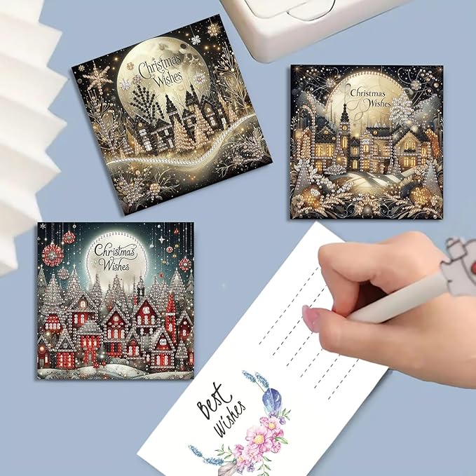 DoxQcs 5D Diamond Art Painting Greeting Cards Kit, DIY Cards for Blessings Congratulations Gifts, Greeting Card Set for Birthday Thanksgiving Day Christmas Halloween-Moon