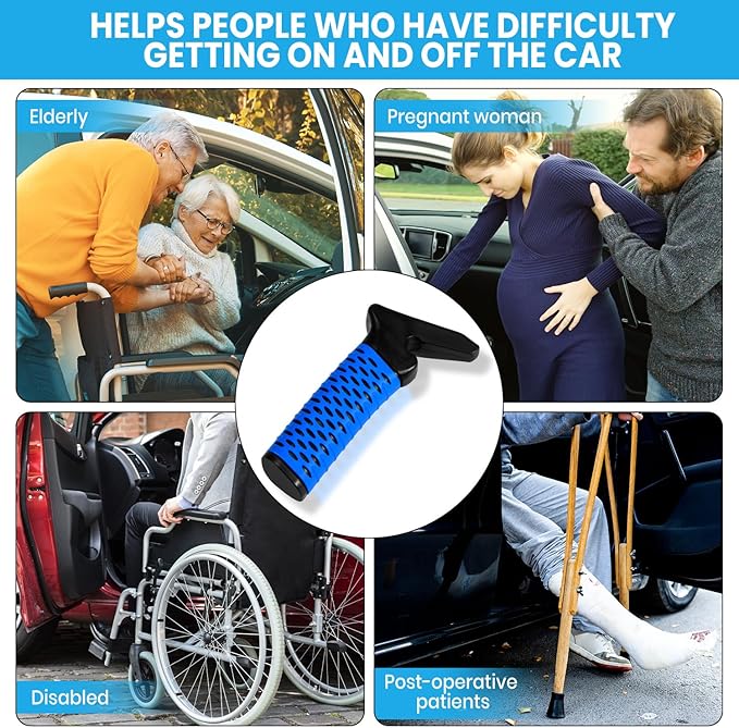 CAidRE Car Door Handle for Elderly, Car Handle Assist Support, Portable Elderly Assistance Mobility Aids for Getting Out of Car, Auto Grab Cane Nylon Strap for Seniors and Handicapped, Blue