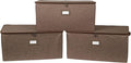 Covermates Keepsakes Zip-Top Storage Box Set, 3 Pack Heavy Duty Polyester Organizer Bins, Stackable Design, ID Window, Reinforced Handles, Closet Home Storage, Brown Heather