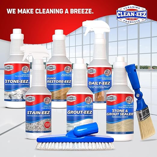 Clean-eez Grout Sealer & Stand-Up Brush Combo: Ultimate Floor Tile & Shower Sealant, Heavy Duty Protection for Kitchen & Bathroom, Safeguard Marble, Ceramic & Granite Surface -32 oz Sealer & Brush Set