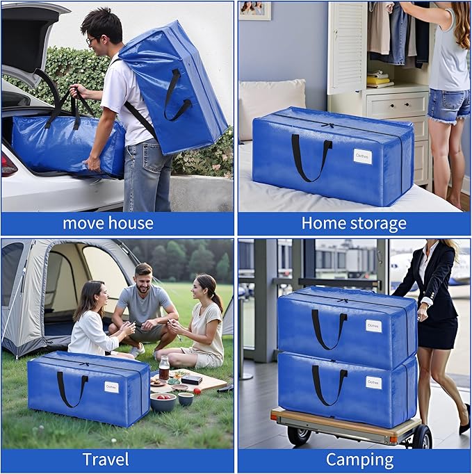 BAGAIL Heavy Duty Moving Bags with Strong Handle, Extra Large Moving Boxes, Storage Tote for Clothes, College Moving Supplies(Blue, Backpack, 8 Pack)