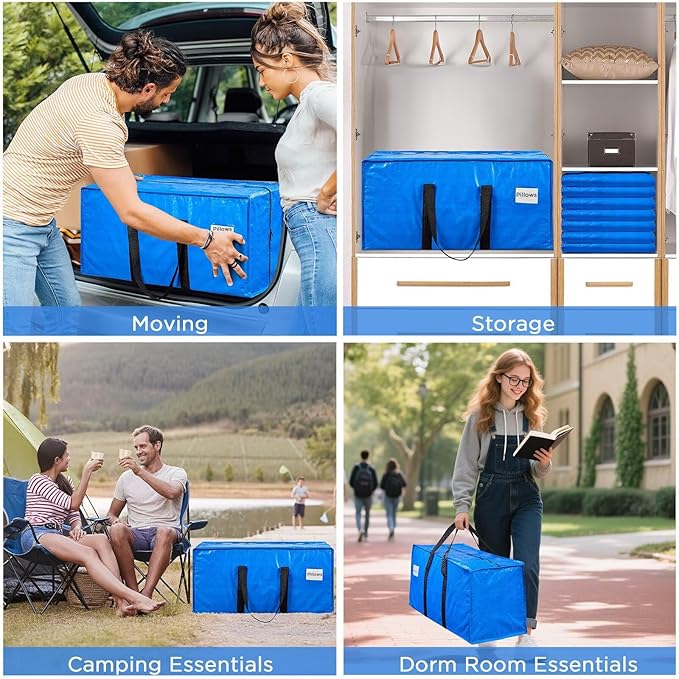 Extra Large Moving Bags Heavy Duty Storage Bags with Zipper Handles, BETU 6 Pack Clothes Storage Totes Bins Packing Moving Boxes, Moving Supplies for College Dorm Essentials, Space Saving, Blue
