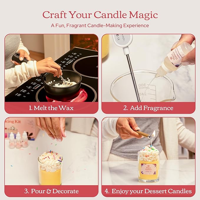 Moon Garden Candle Making Kit, Dessert Theme DIY Candle Kit for Adults, Fragrence Oils, Soy Wax Whip Cream and Toppings, The Complete Craft Set - Gift for All Loved Ones