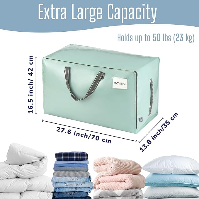 VENO 4 Pack Extra Large Heavy Duty Moving Bags with Wide Opening & Reinforced Handles, Reusable Storage Tote Bags with Strong Zippers for Clothes, College Dorm Essentials & Moving Supplies