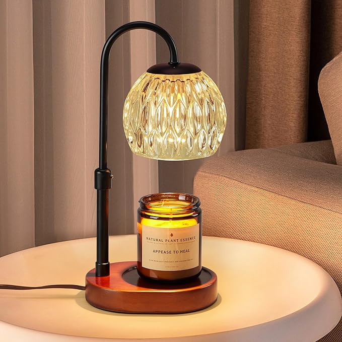 Dreamholder Candle Warmer Lamp, Glass Electric Wax Melter Warmer Lamp with Timer & Dimmer, Vintage Wax Warmer Adjustable Height Scented Candles, for Home Decor Gifts, Black